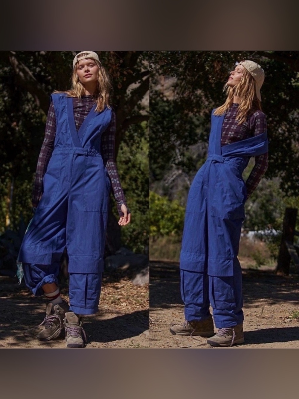 Free People Go West Cargo Wide Leg Jumpsuit Gorpcore Royal Blue Women's Size XS